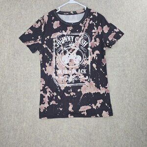 Johnny Cash Womens Bleached Graphic T-Shirt Black & Tan Large 100% Polyester